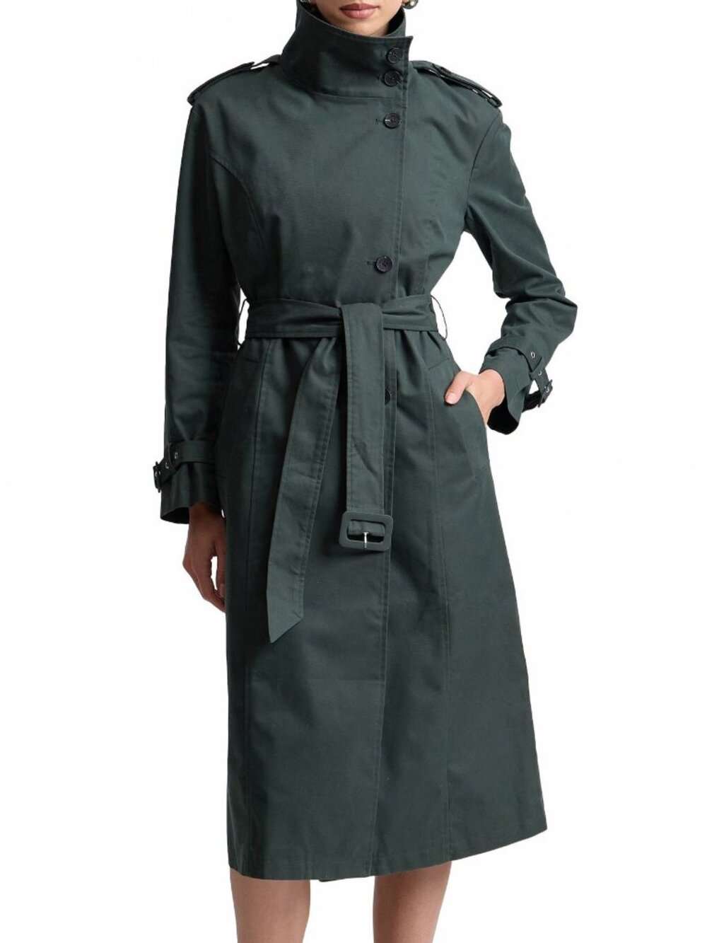 New Avec Les Filles Belted Cotton Blend Trench Coat Seagrass Green XS